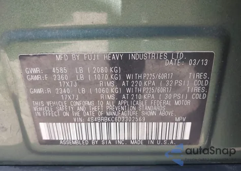 2013 Subaru Outback 2.5I Limited z USA, uszkodzony, nr VIN 4S4BRBKC6D3302569